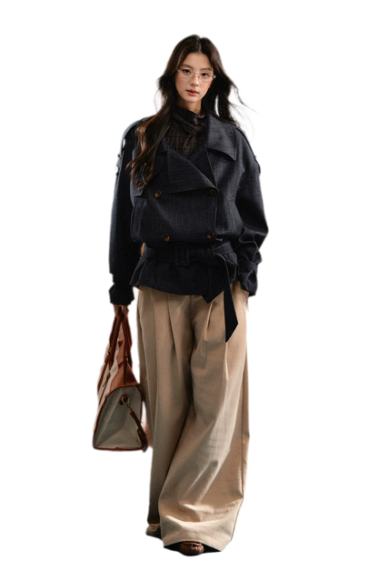 Trench court en denim avec ceinture