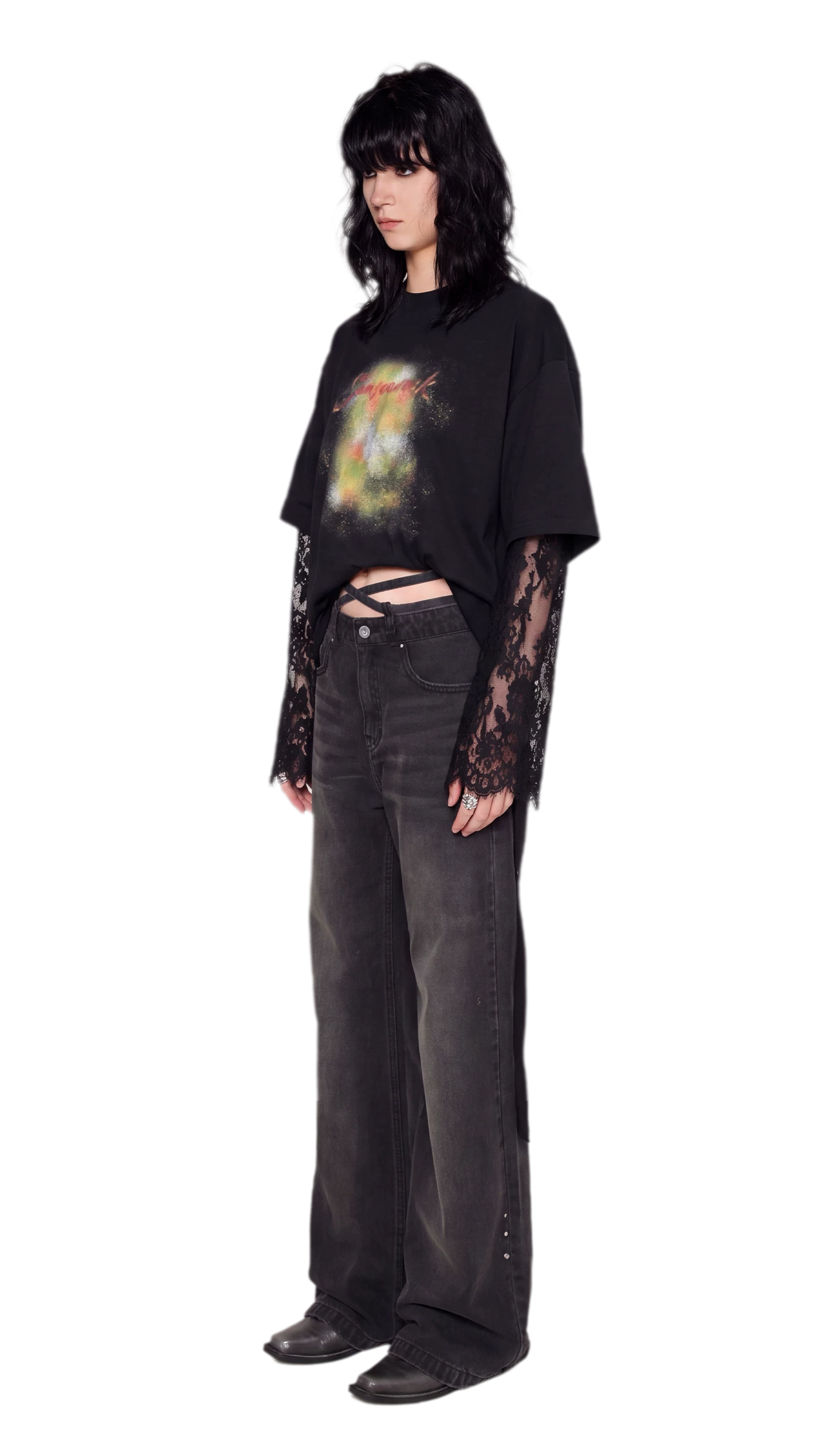 Rhinestone Micro-Flare Cotton Jeans