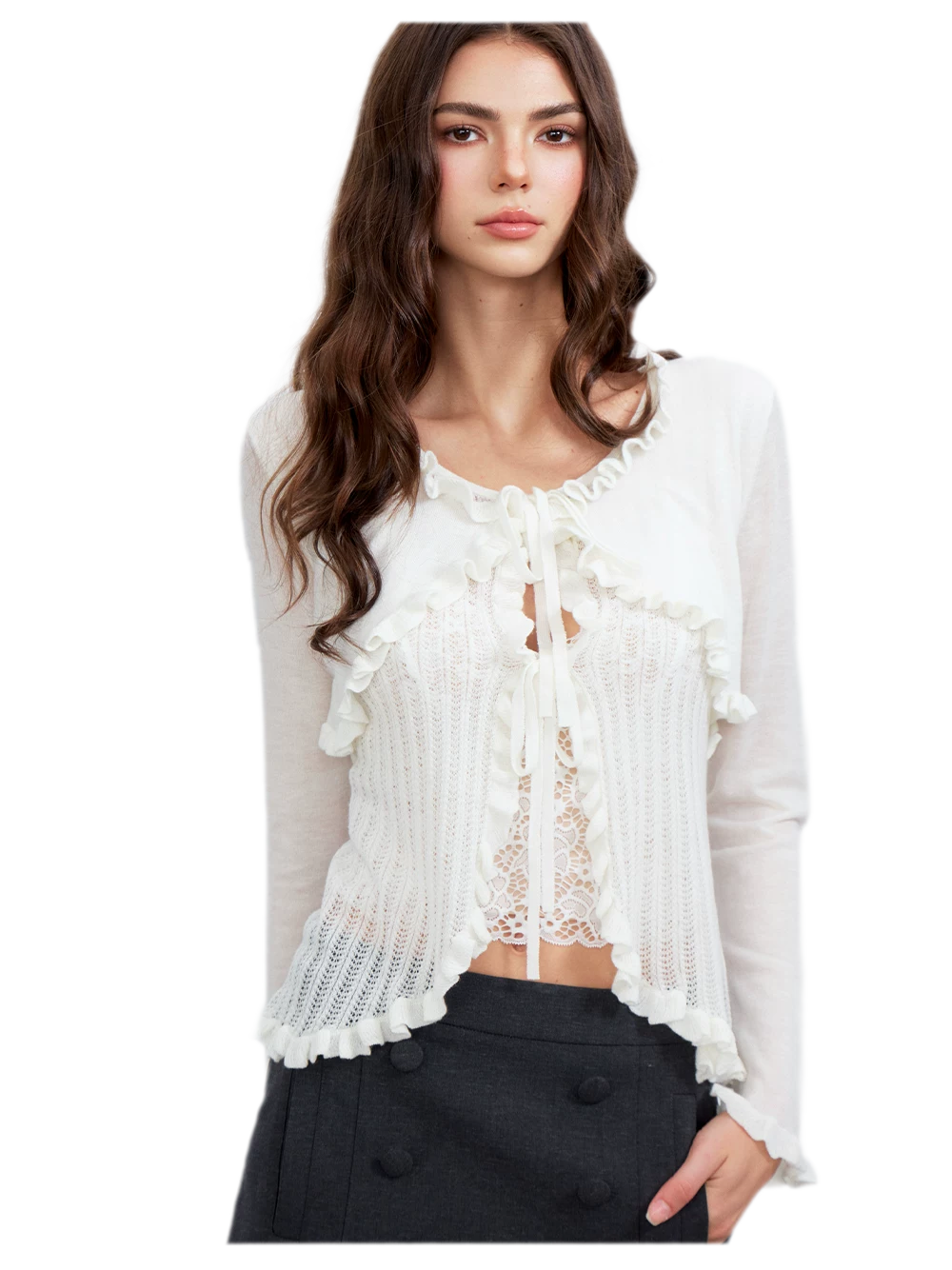 Lace Trim Openwork Cardigan