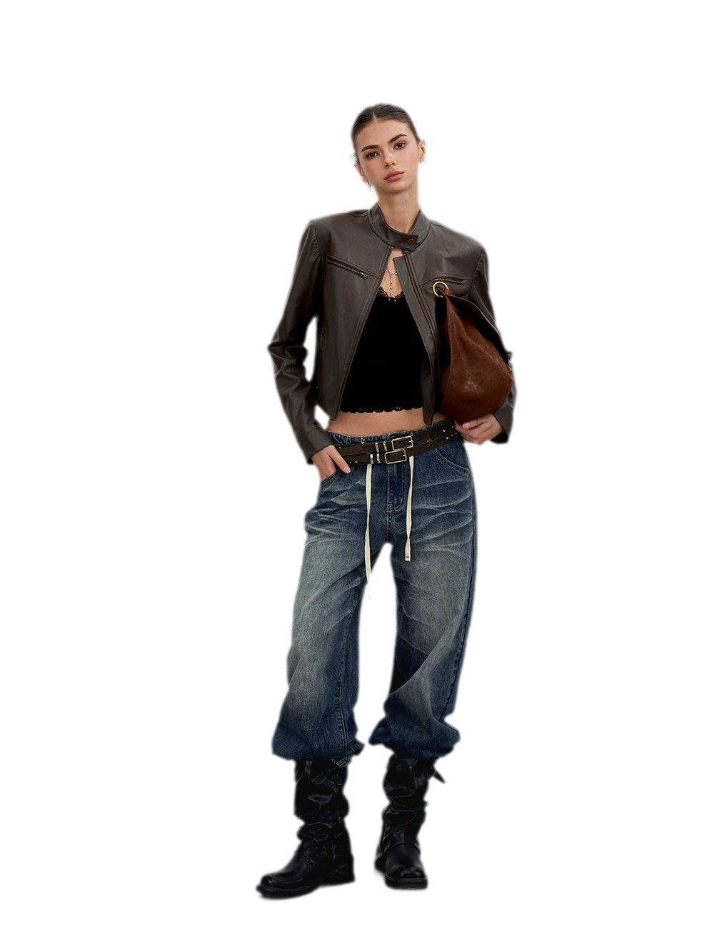 PU Leather Cropped Jacket