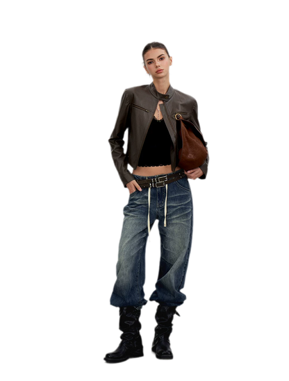 PU Leather Cropped Jacket