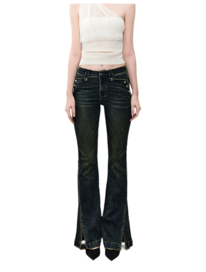 Washed Slit Flare Jeans