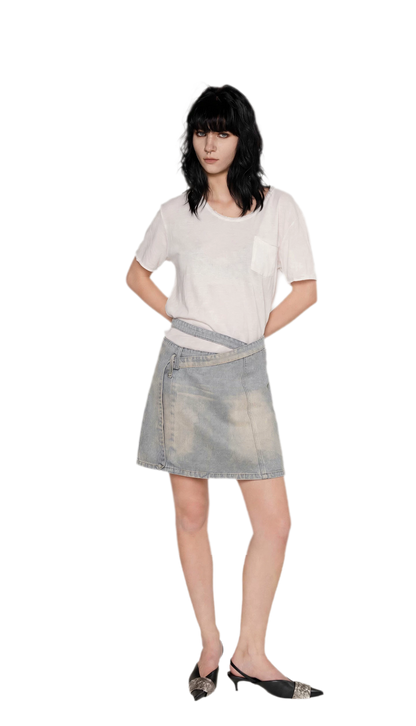 Distressed Denim Separated-Waist Skirt