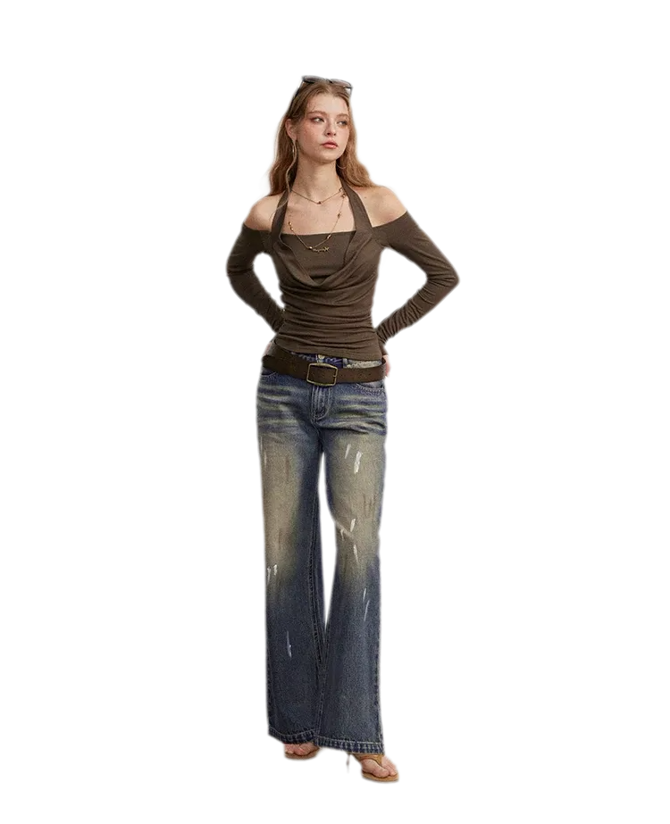 Washed Paint-Splatter Wide-Leg Jeans
