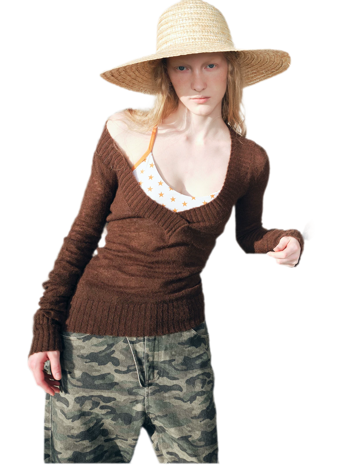 Faux Mohair Deep-V Sweater