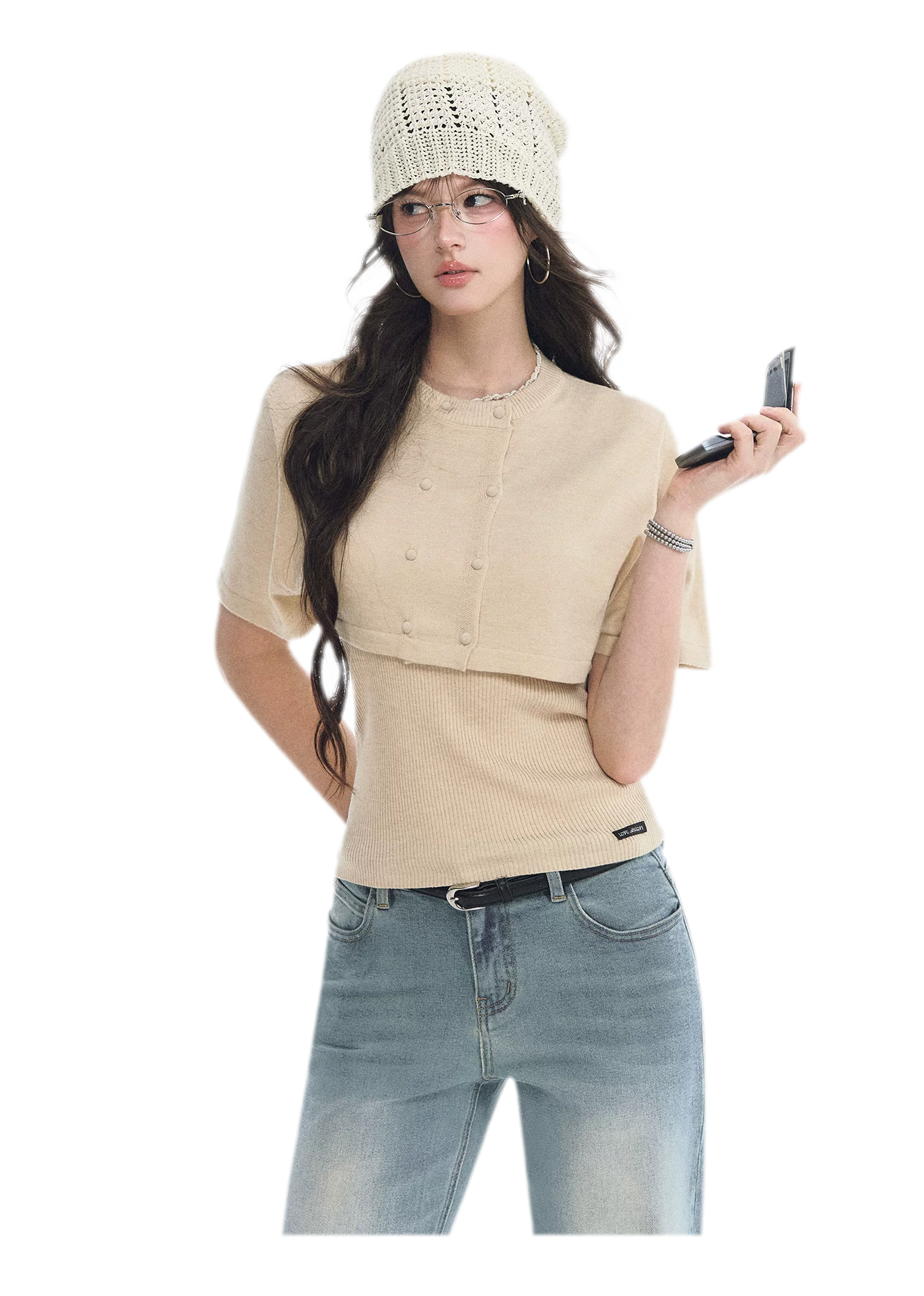 Double-Breasted Cropped Cape Cardigan