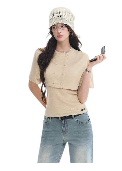 Double-Breasted Cropped Cape Cardigan