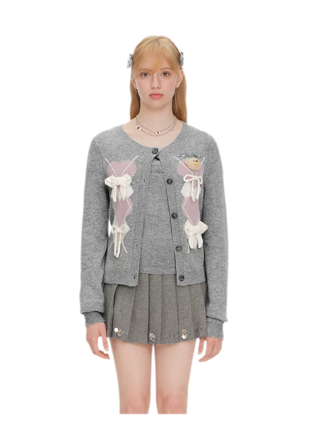 Diamond Knit Bow Cardigan Set