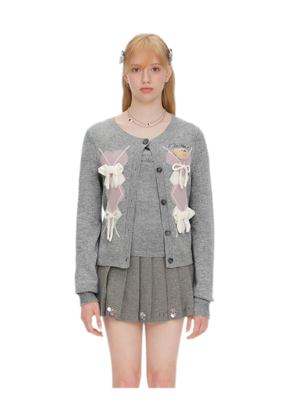 Diamond Knit Bow Cardigan Set