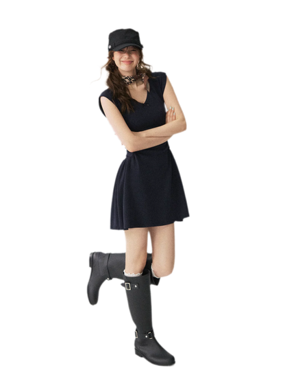 V-Neck Waist Knit Dress