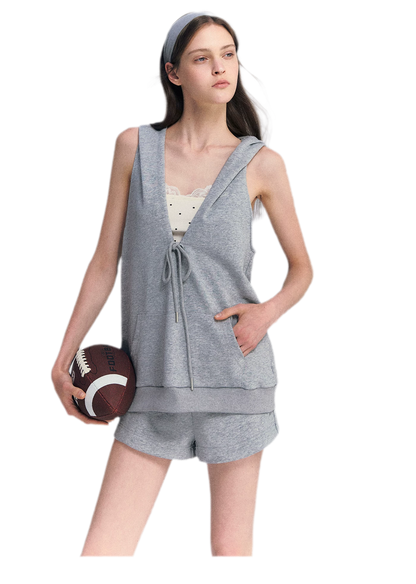 U-Neck Hoodie Vest Set