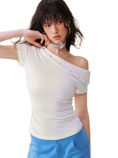 Asymmetric Off-Shoulder Tee Pants Set