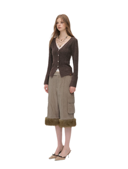 Brushed Cable-Knit Fitted Cardigan