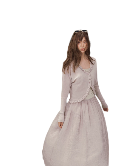 Ruffle Trim Knit Cardigan