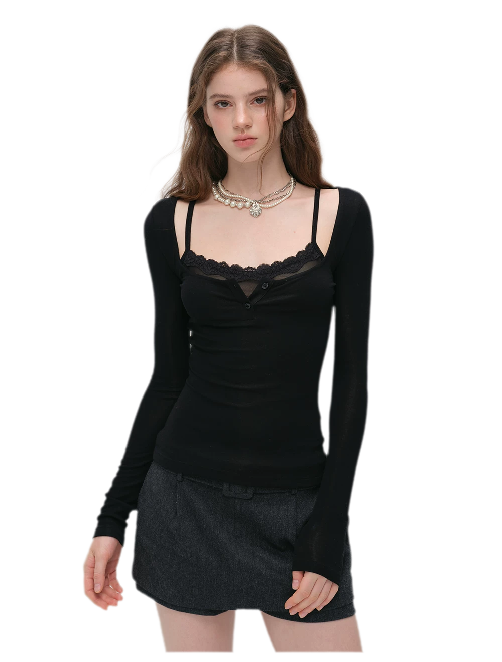 Lace Trim Fitted Top