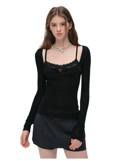 Lace Trim Fitted Top
