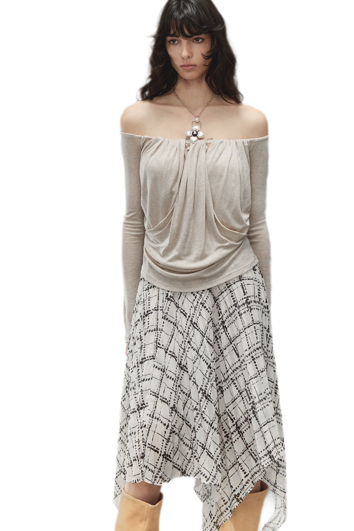 Tencel Wool Off-Shoulder Top