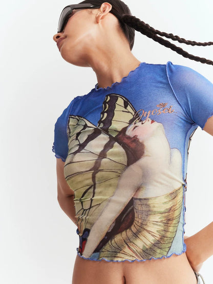 Mesh Ruffle Fit Tee