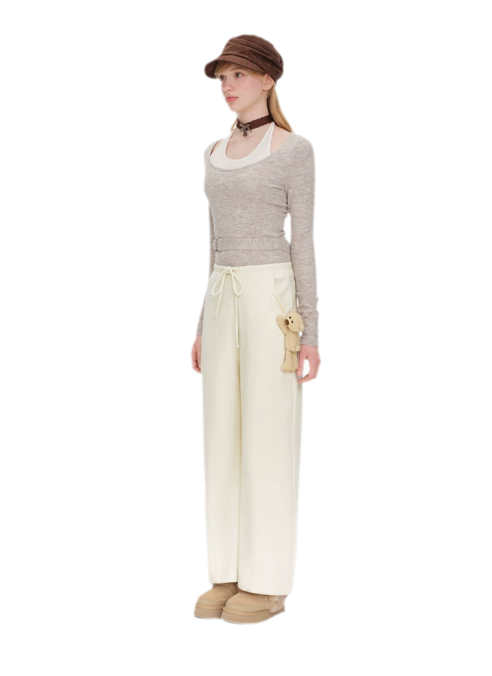 Fleece V-Waist Wide-Leg Pants