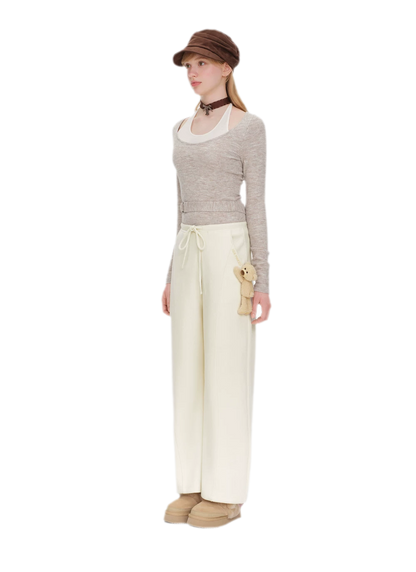 Fleece V-Waist Wide-Leg Pants