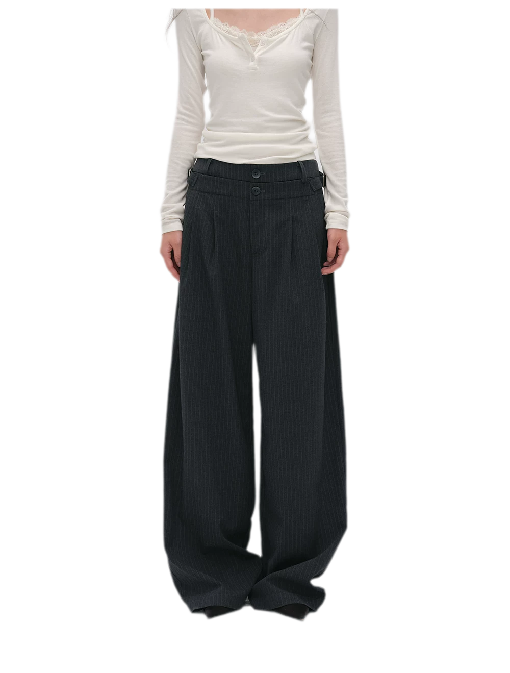 Pinstriped Pleated Wide-Leg Trousers