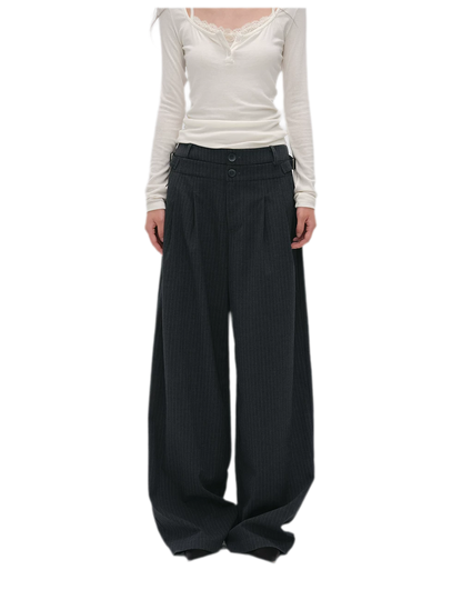 Pinstriped Pleated Wide-Leg Trousers