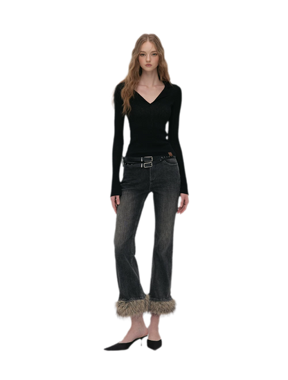 Wool Ribbed Polo Top
