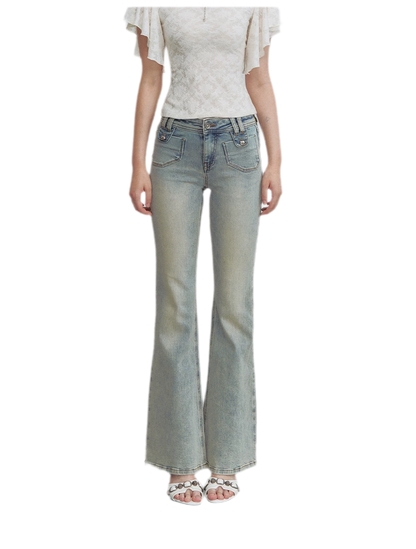 Vintage Wash Micro-Flare Jeans