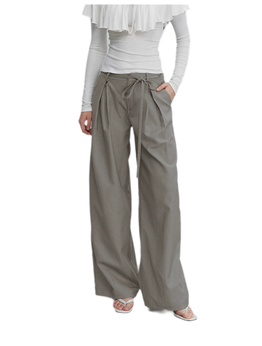 Bow Pleat Wide-Leg Pants