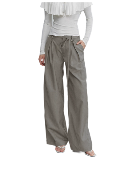 Bow Pleat Wide-Leg Pants