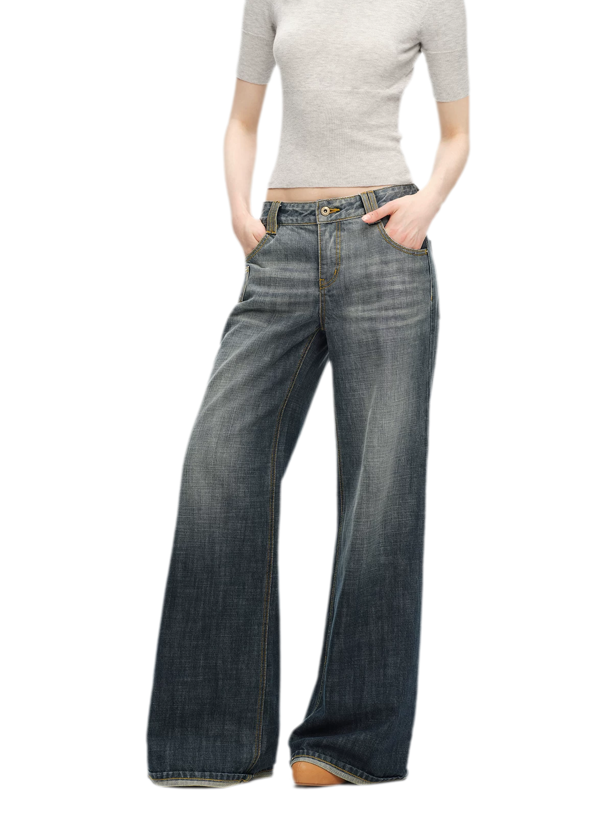 Washed Cotton Straight-Leg Jeans