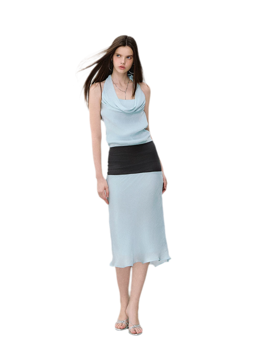 Mermaid Halter Neck Colorblock Dress