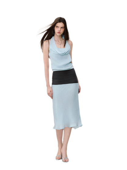 Mermaid Halter Neck Colorblock Dress