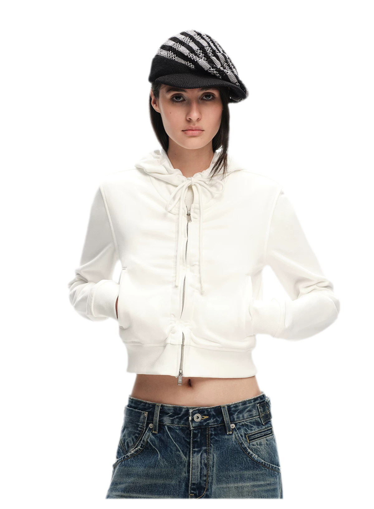 Textured Cropped Hooded Jacket