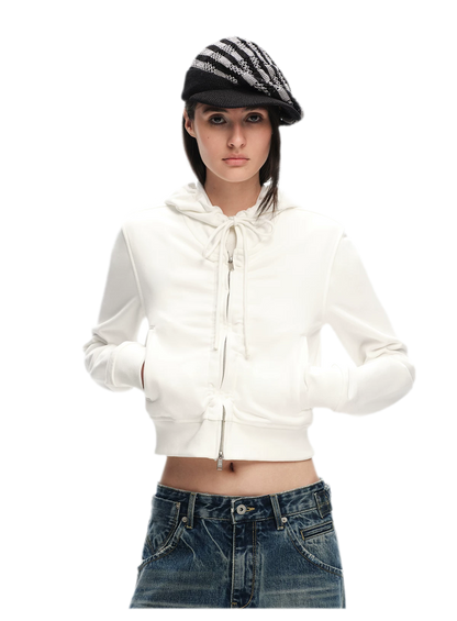 Textured Cropped Hooded Jacket