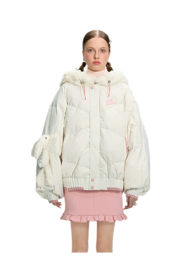 Doudoune rembourrée en duvet avec ours en peluche