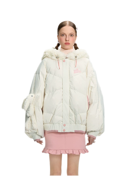 Doudoune rembourrée en duvet avec ours en peluche