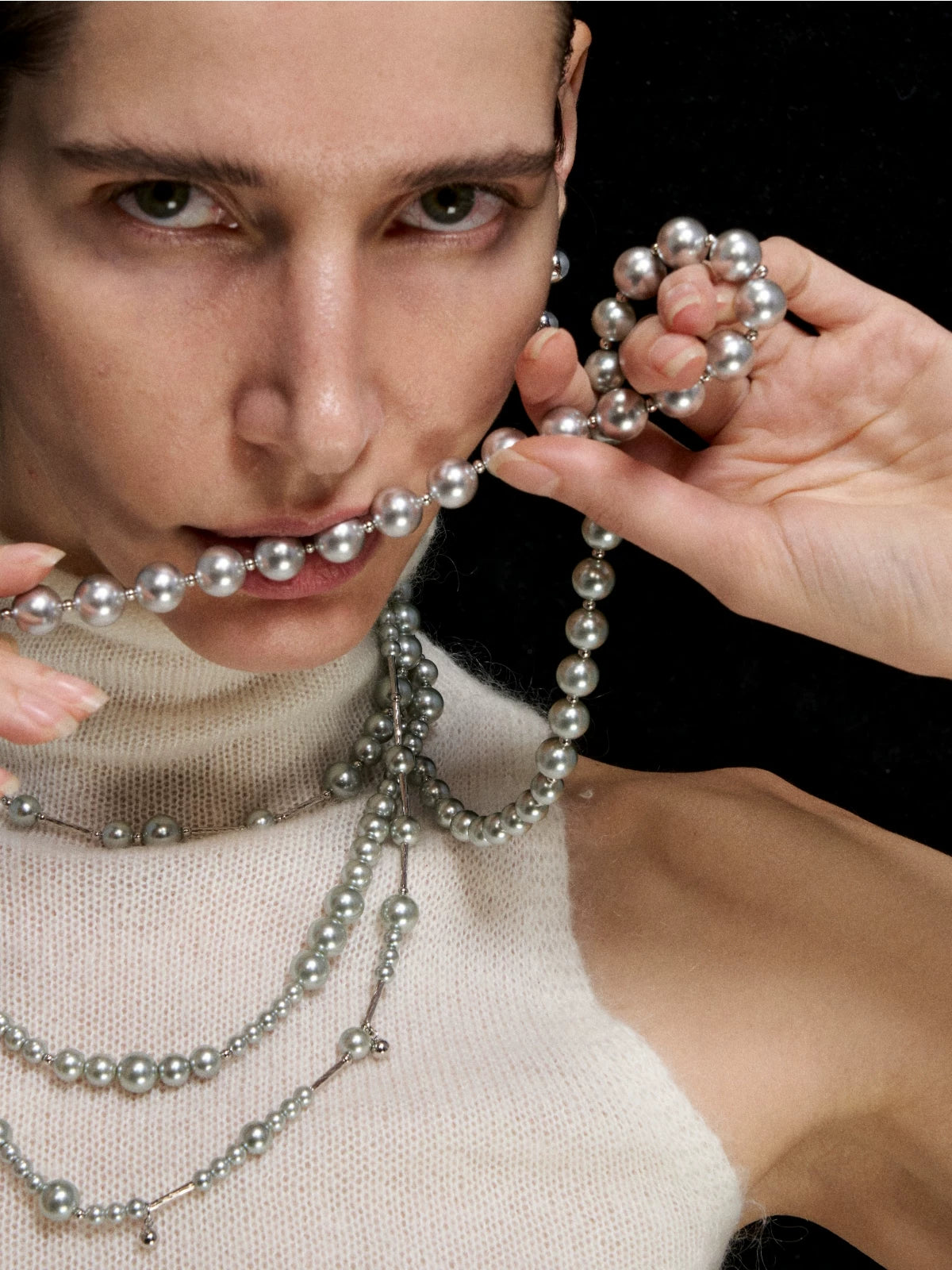 Silver Pearl Long Necklace