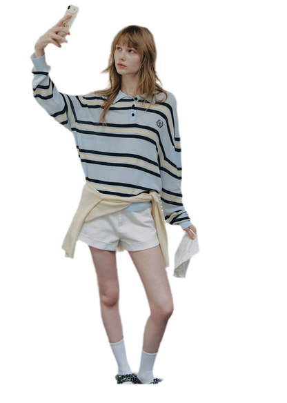 Contrast Striped Embroidered Polo Shirt