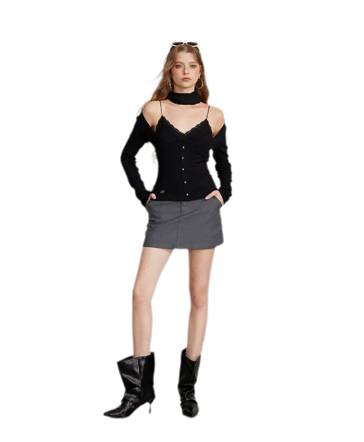 Ribbed Lace Splice T-Shirt