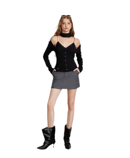 Ribbed Lace Splice T-Shirt