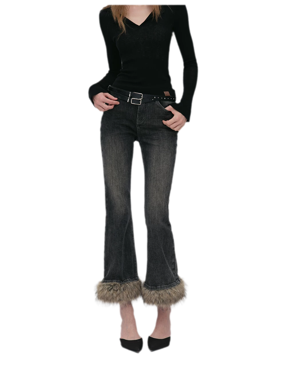 Vintage Washed Cropped Flare Jeans