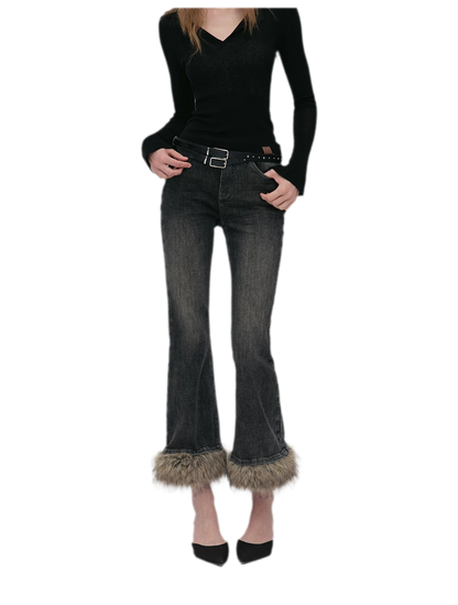 Vintage Washed Cropped Flare Jeans