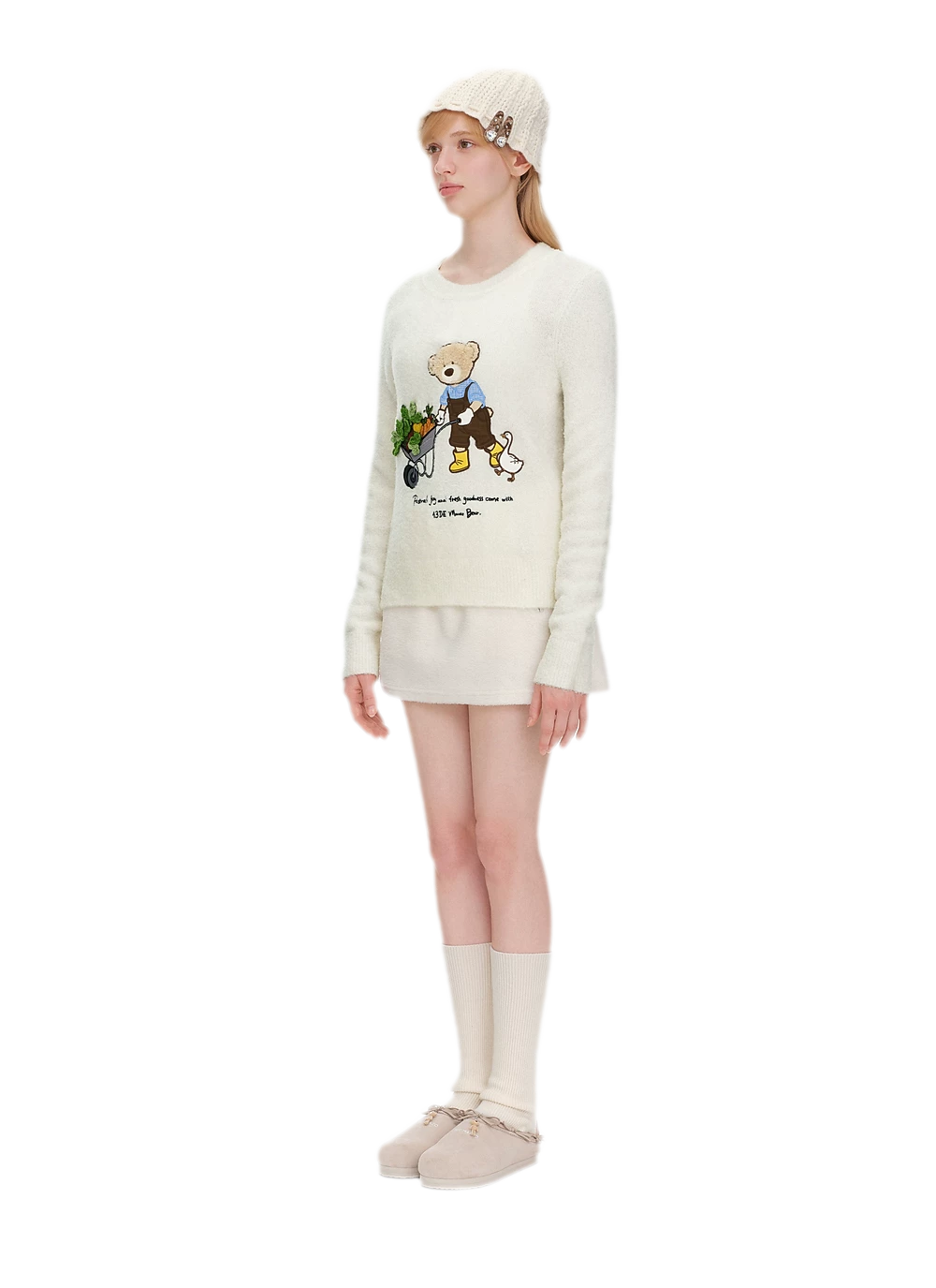 Fuzzy Appliqué Pullover Sweater