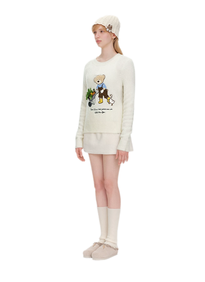 Fuzzy Appliqué Pullover Sweater