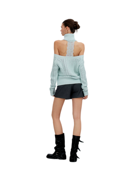 Cable-Knit Cutout Turtleneck Sweater