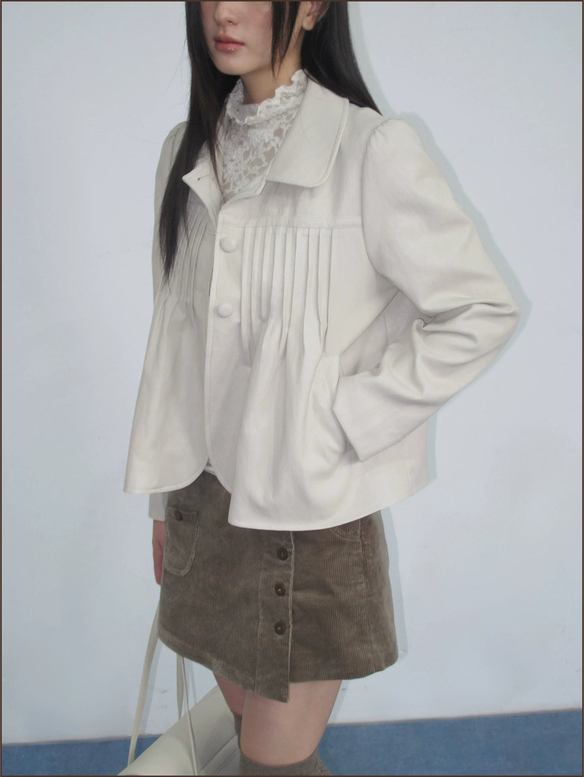 Distressed Pleated Oversized Leather Jacket