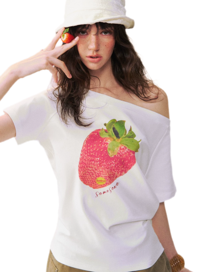 Dopamine Strawberry One-Shoulder Tee