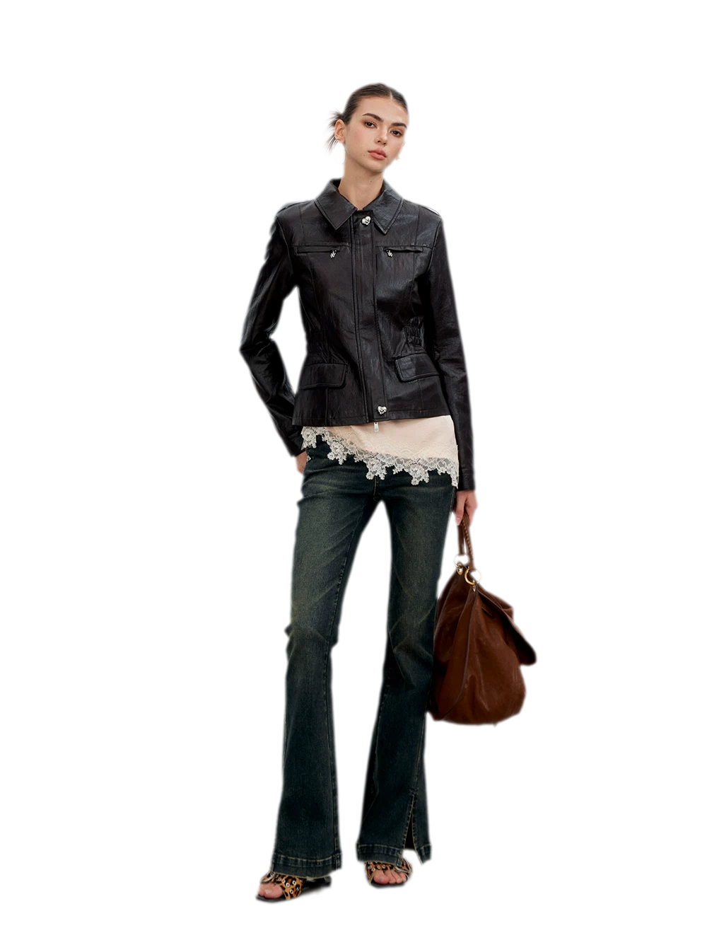 Distressed Cinched Waist PU Jacket