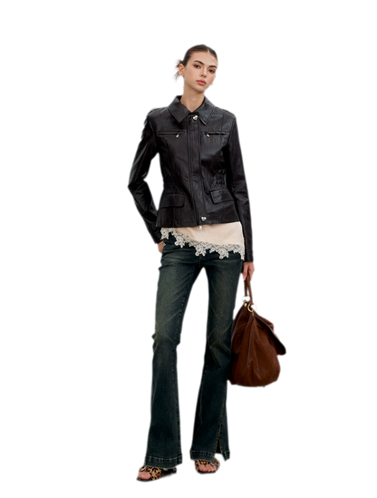 Distressed Cinched Waist PU Jacket